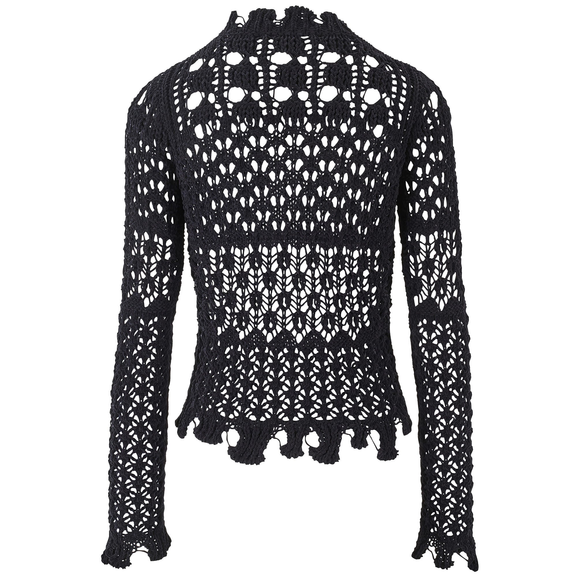 Pull en fil de chenille et points ajourés - Noir