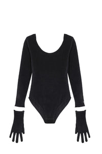 Body à strass avec gants - Noir Intense