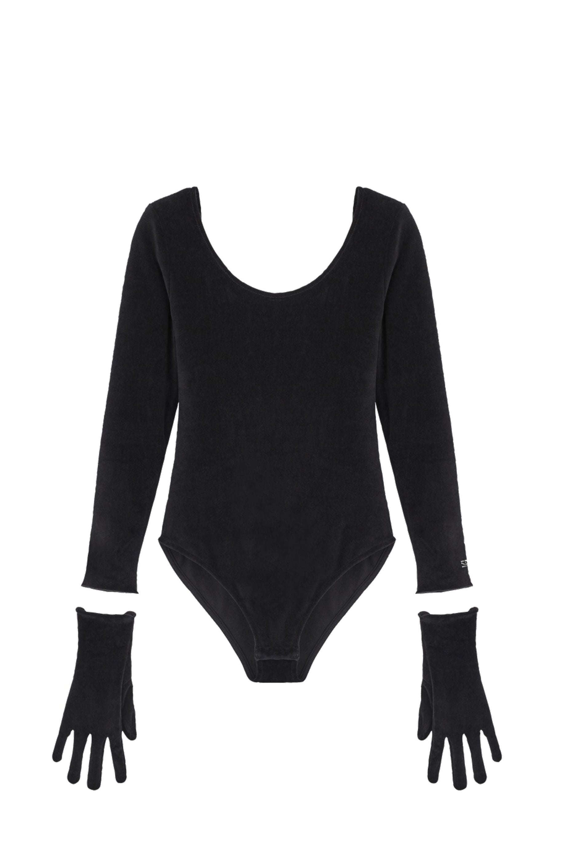 Body à strass avec gants - Noir Intense