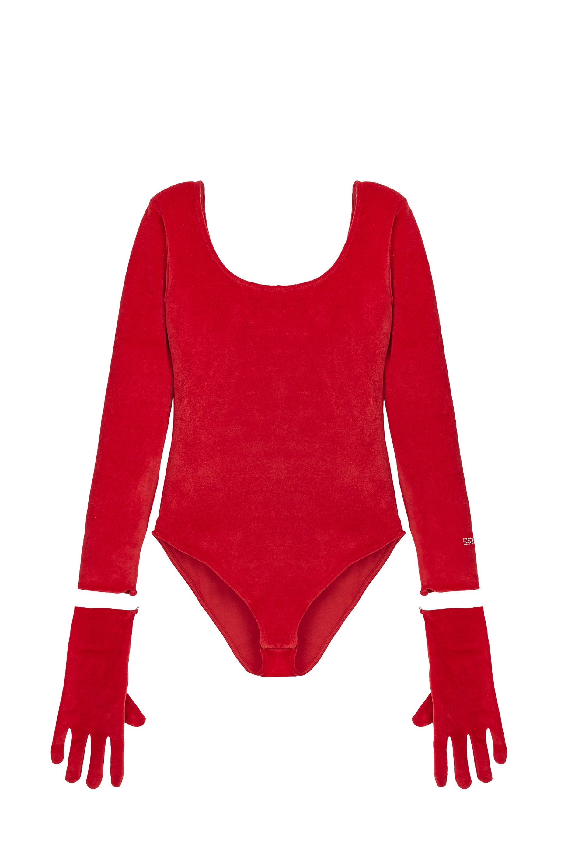 Body à strass avec gants - Rouge