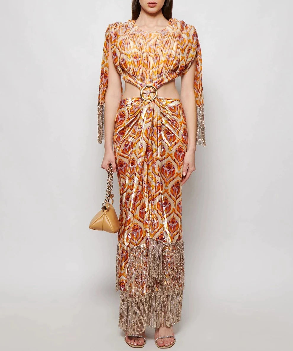 Robe longue à franges pailletées - 70 S Tapestry