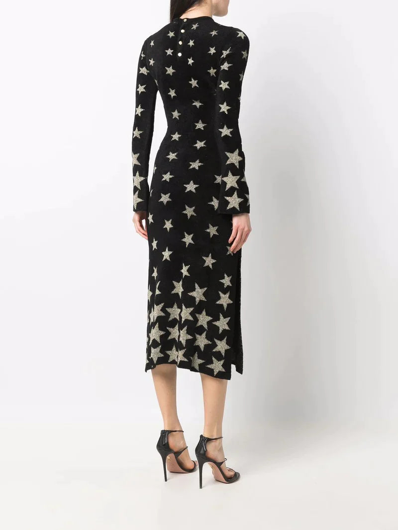 Robe longue à motif étoiles - Light Gold & Black