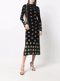 Robe longue à motif étoiles - Light Gold & Black