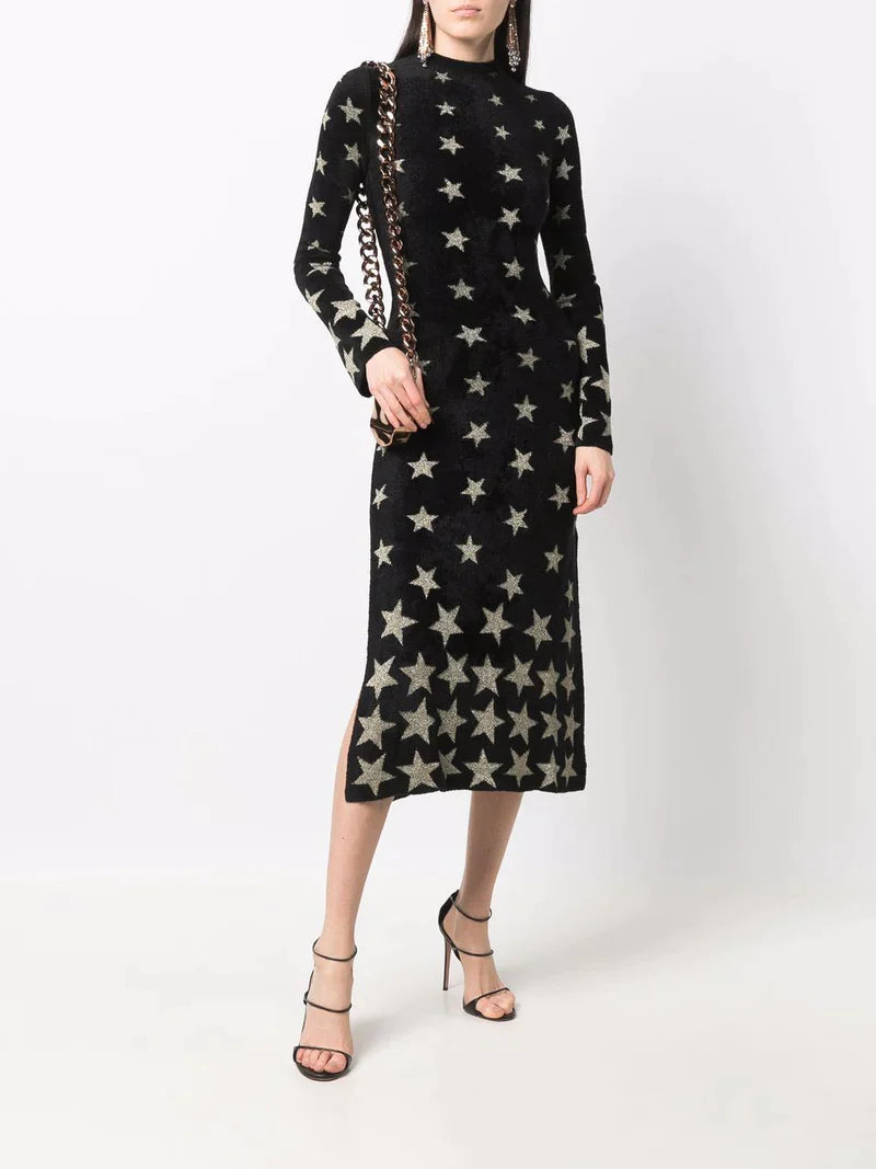Robe longue à motif étoiles - Light Gold & Black