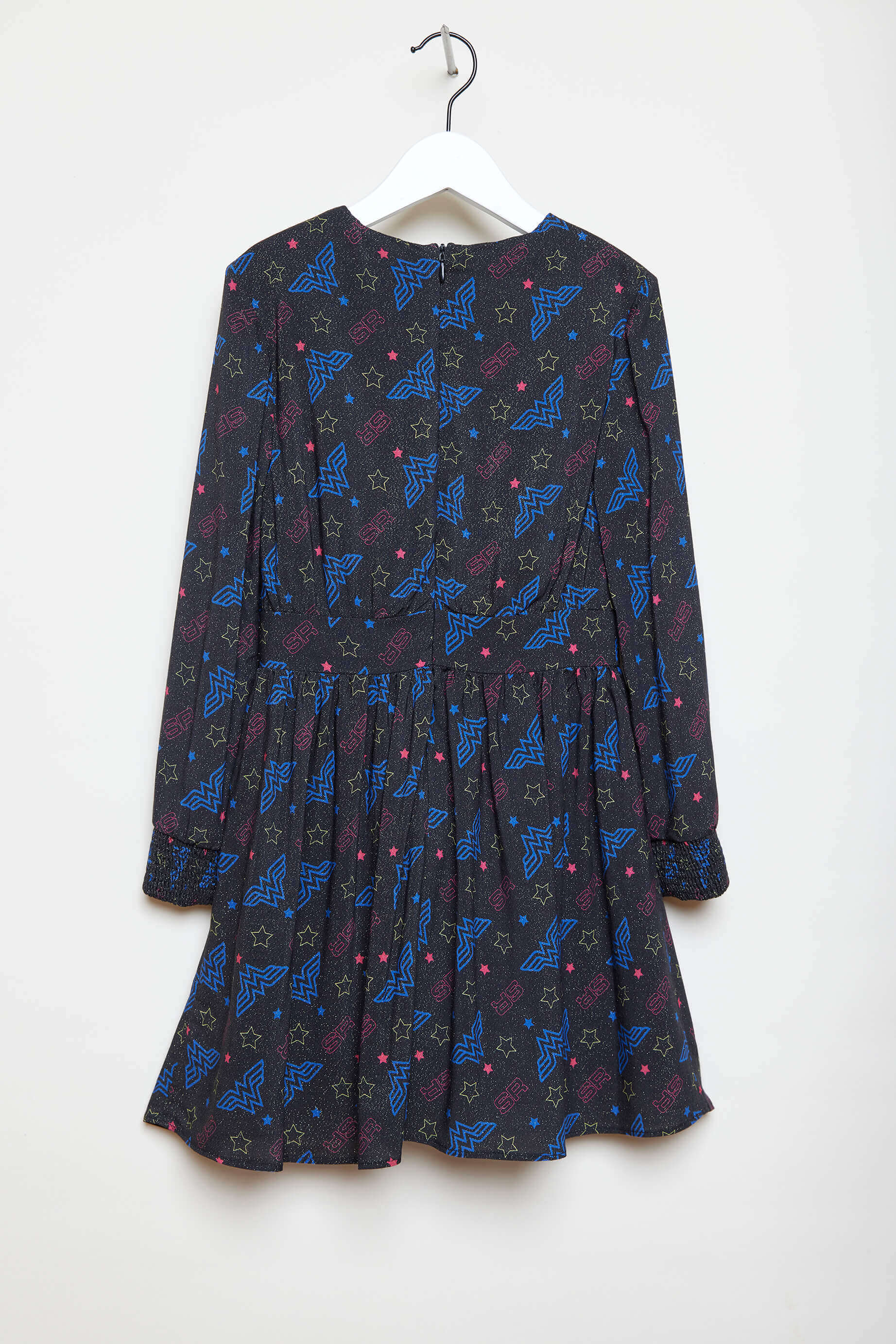 Robe imprimé wonder woman à manches ballon - Noir