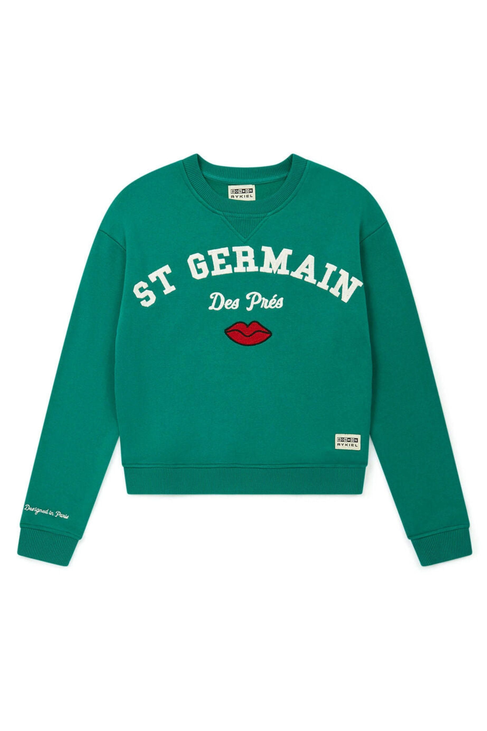 Sweat court en molleton oversize brodé - Vert
