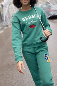 Sweat court en molleton oversize brodé - Vert