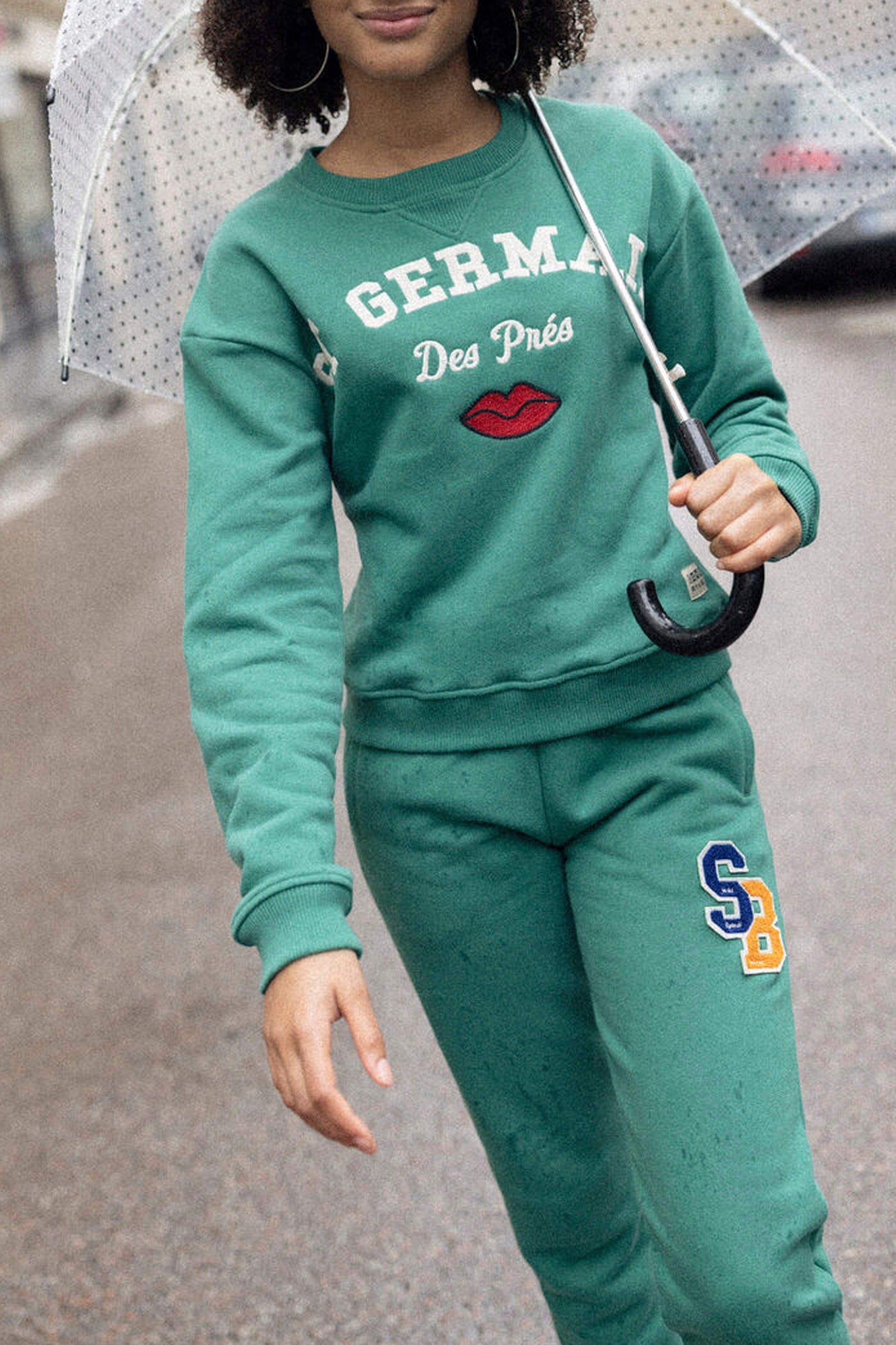 Sweat court en molleton oversize brodé - Vert