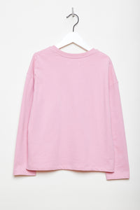 T-shirt col rond à manches longues tombantes - Rose