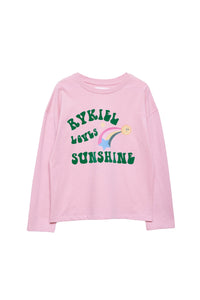 T-shirt col rond à manches longues tombantes - Rose