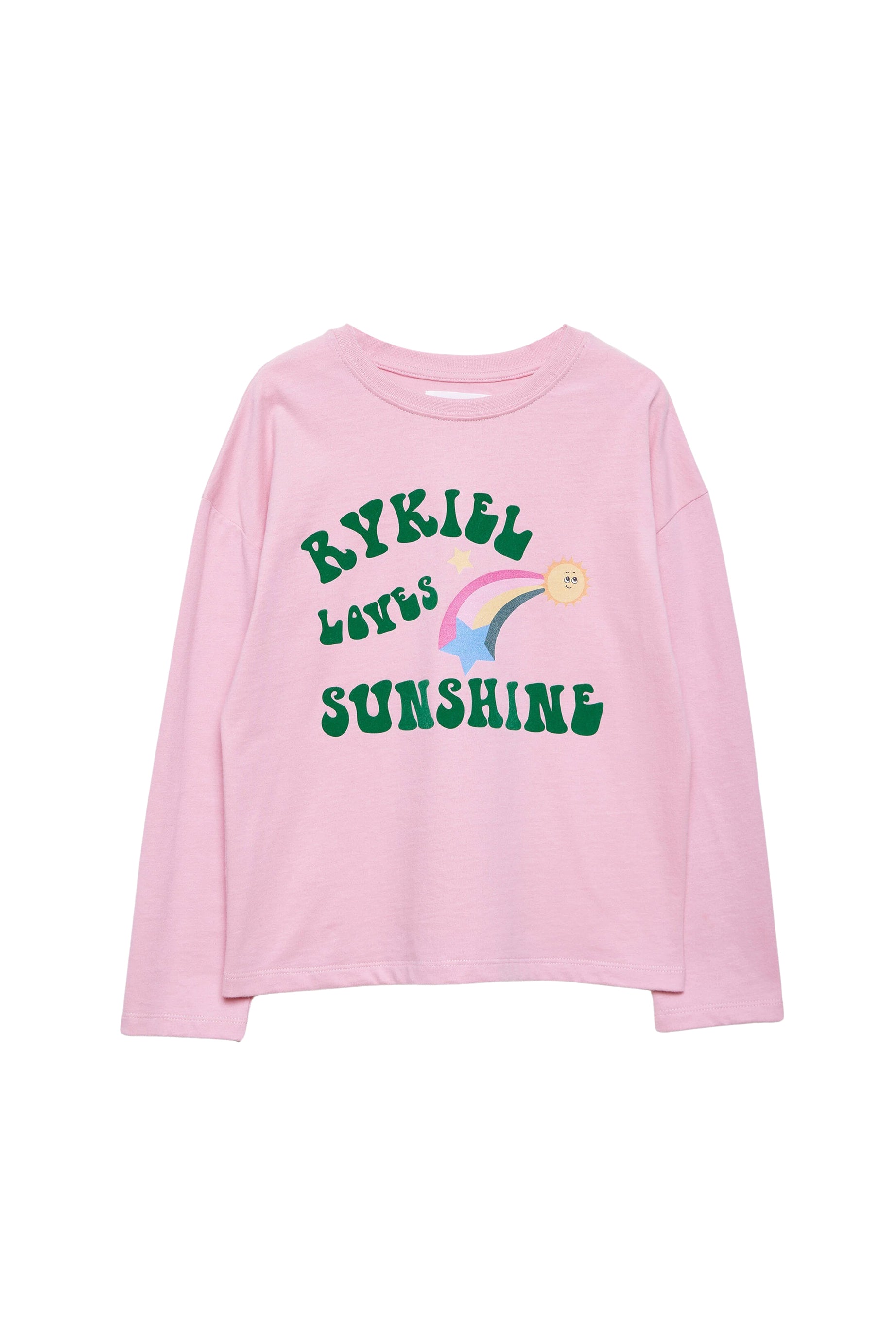 T-shirt col rond à manches longues tombantes - Rose