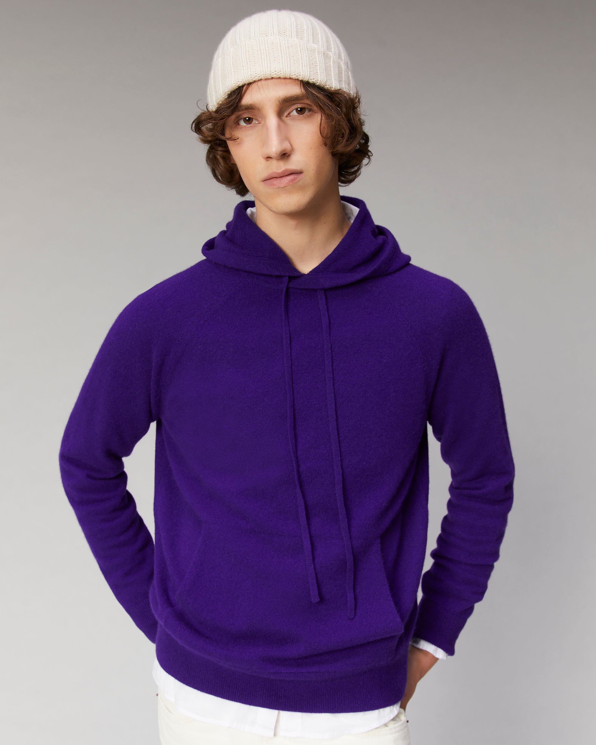 Hoodie à zip en laine mérinos - Cold Blue