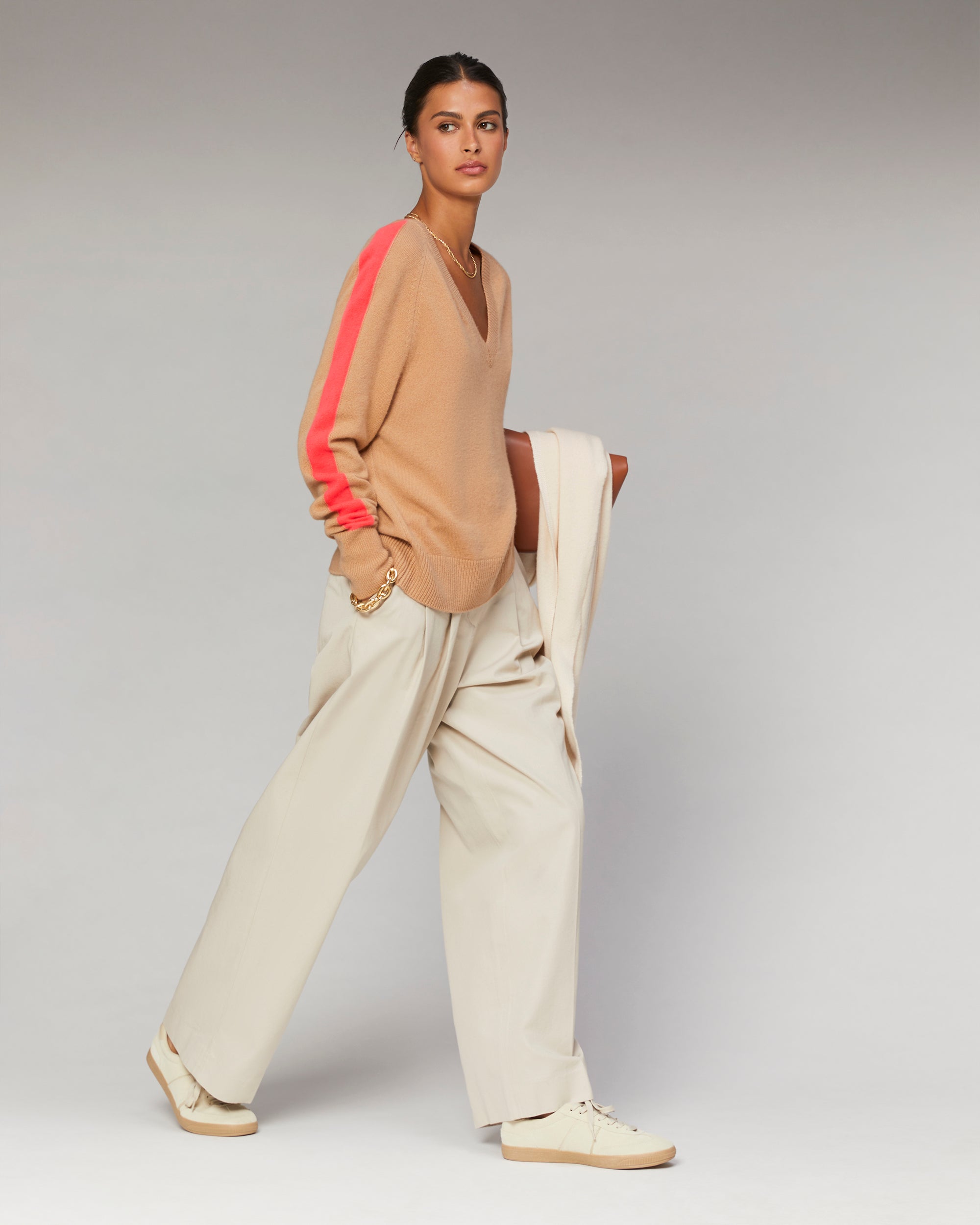 Pull oversize bande manches Light en cachemire - Sunset Pink