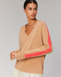 Pull oversize bande manches Light en cachemire - Sunset Pink