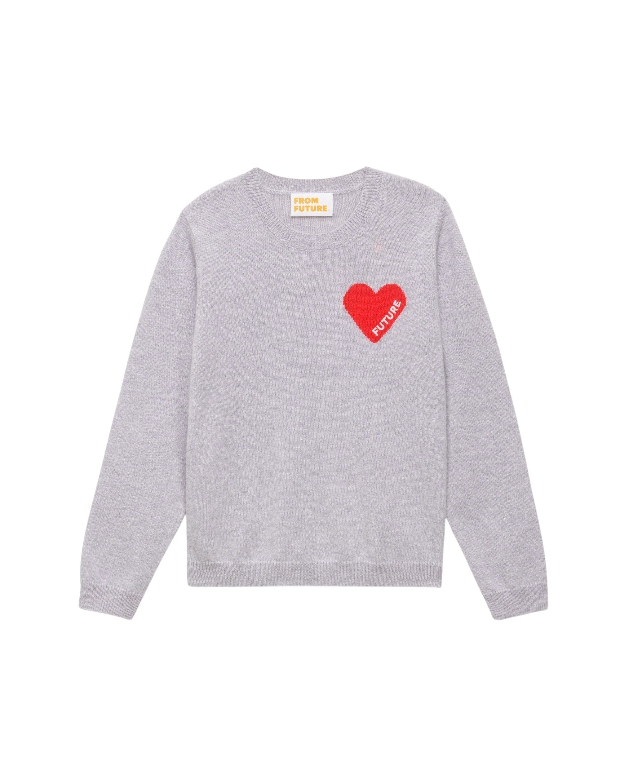 Pull à coeur broderie future en cachemire - Light Heather Gray