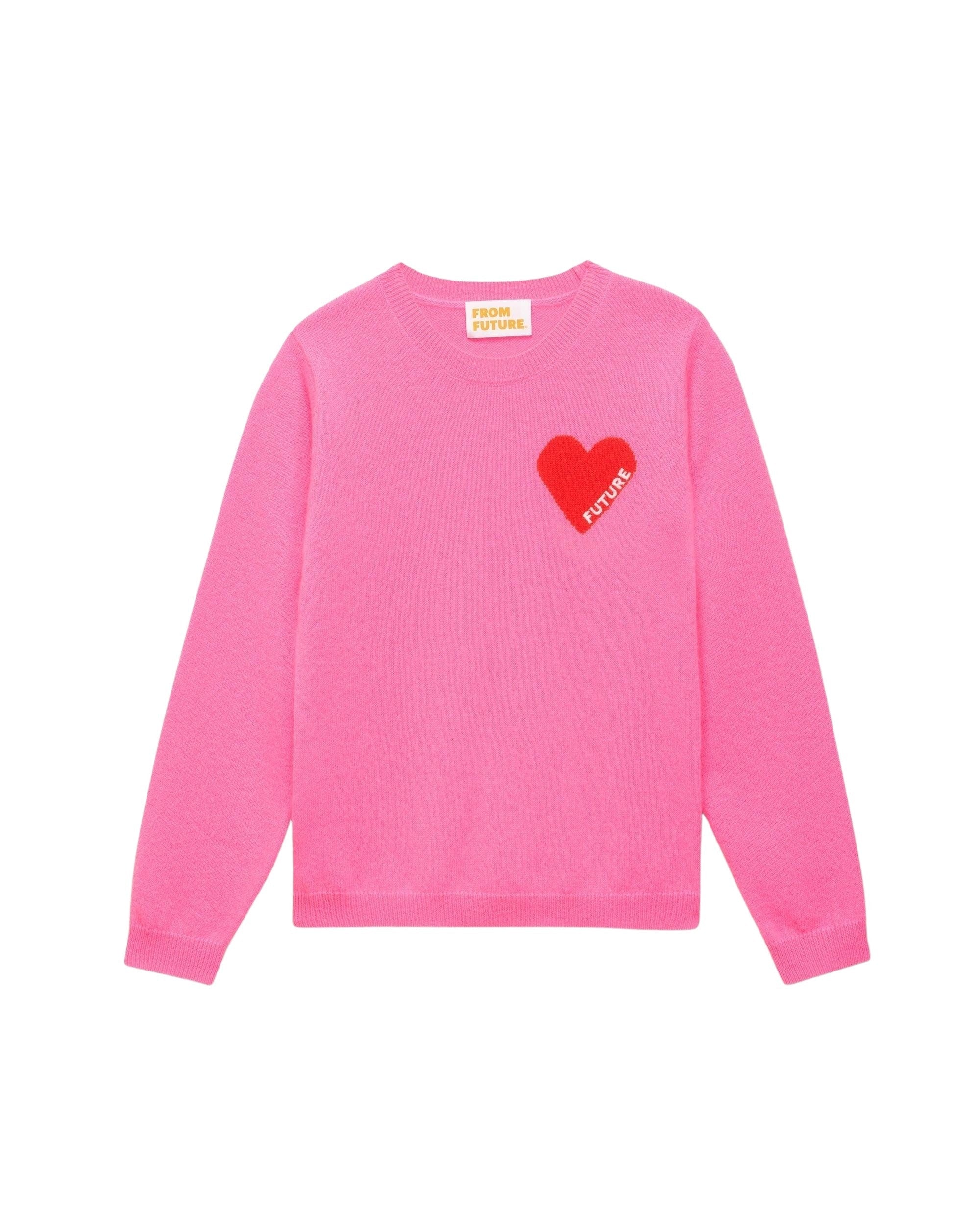 Pull à coeur broderie future en cachemire - Party Pink