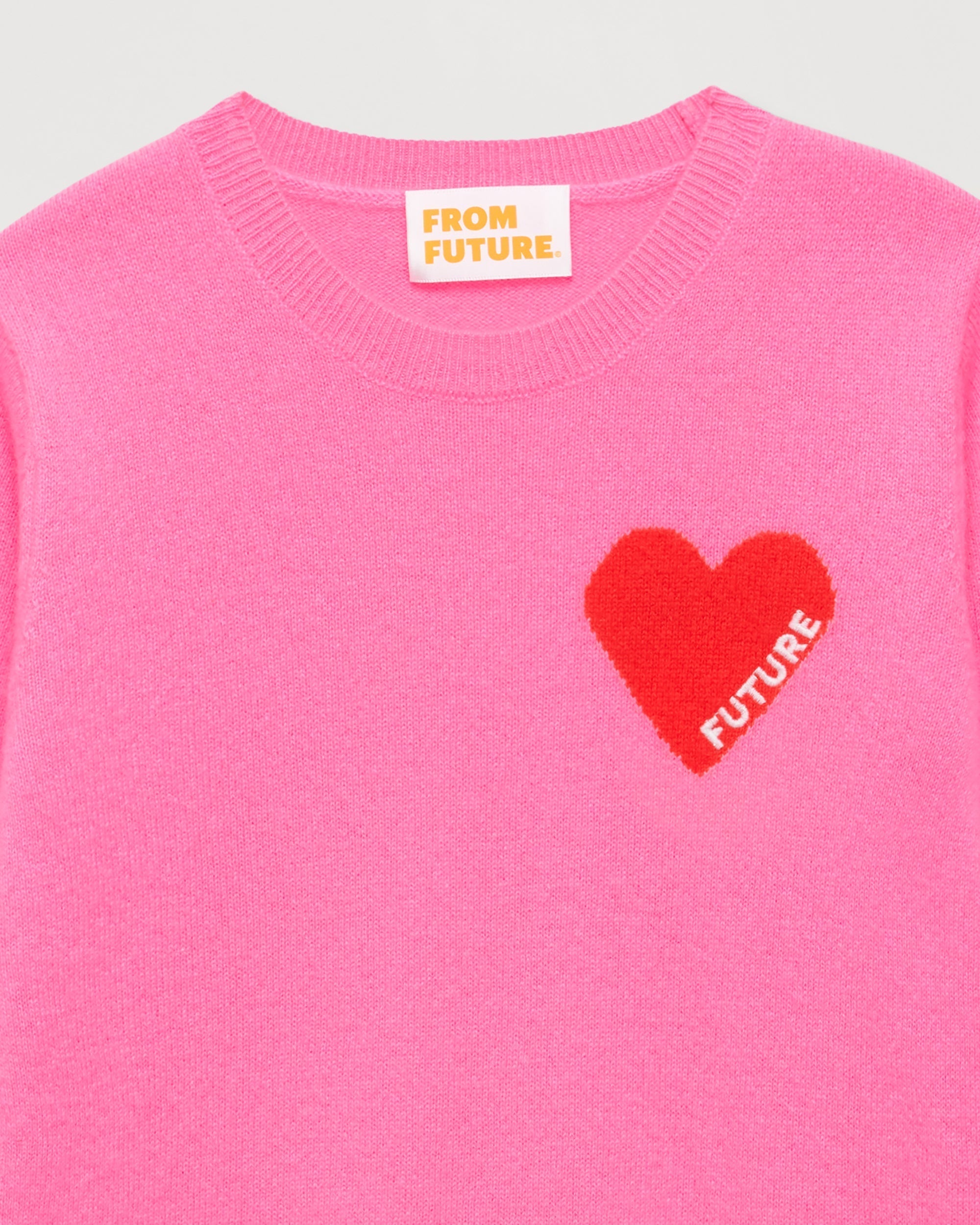 Pull à coeur broderie future en cachemire - Party Pink