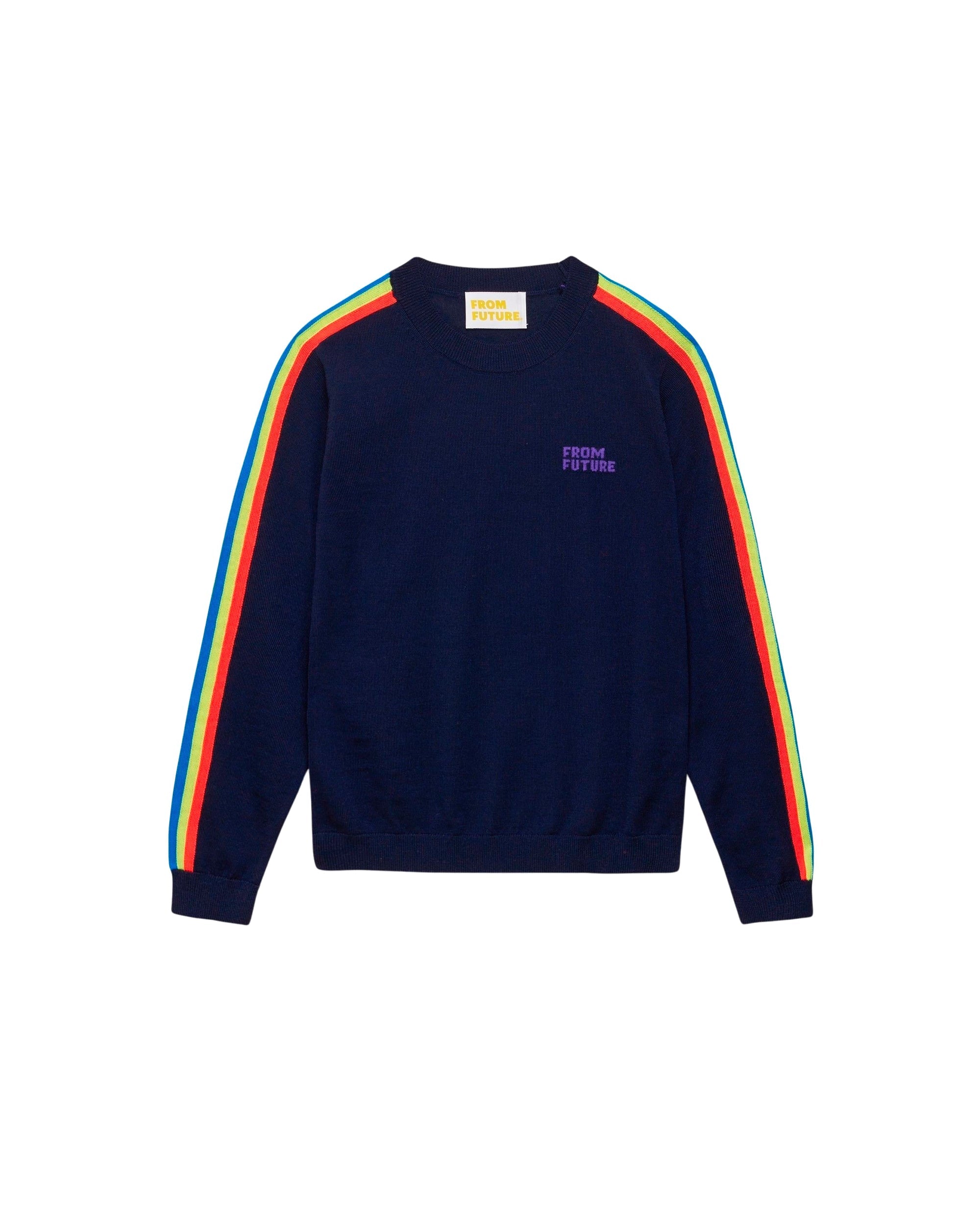 Pull à bande multicolore From Future en laine mérinos - Navy