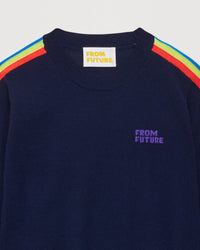 Pull à bande multicolore From Future en laine mérinos - Navy