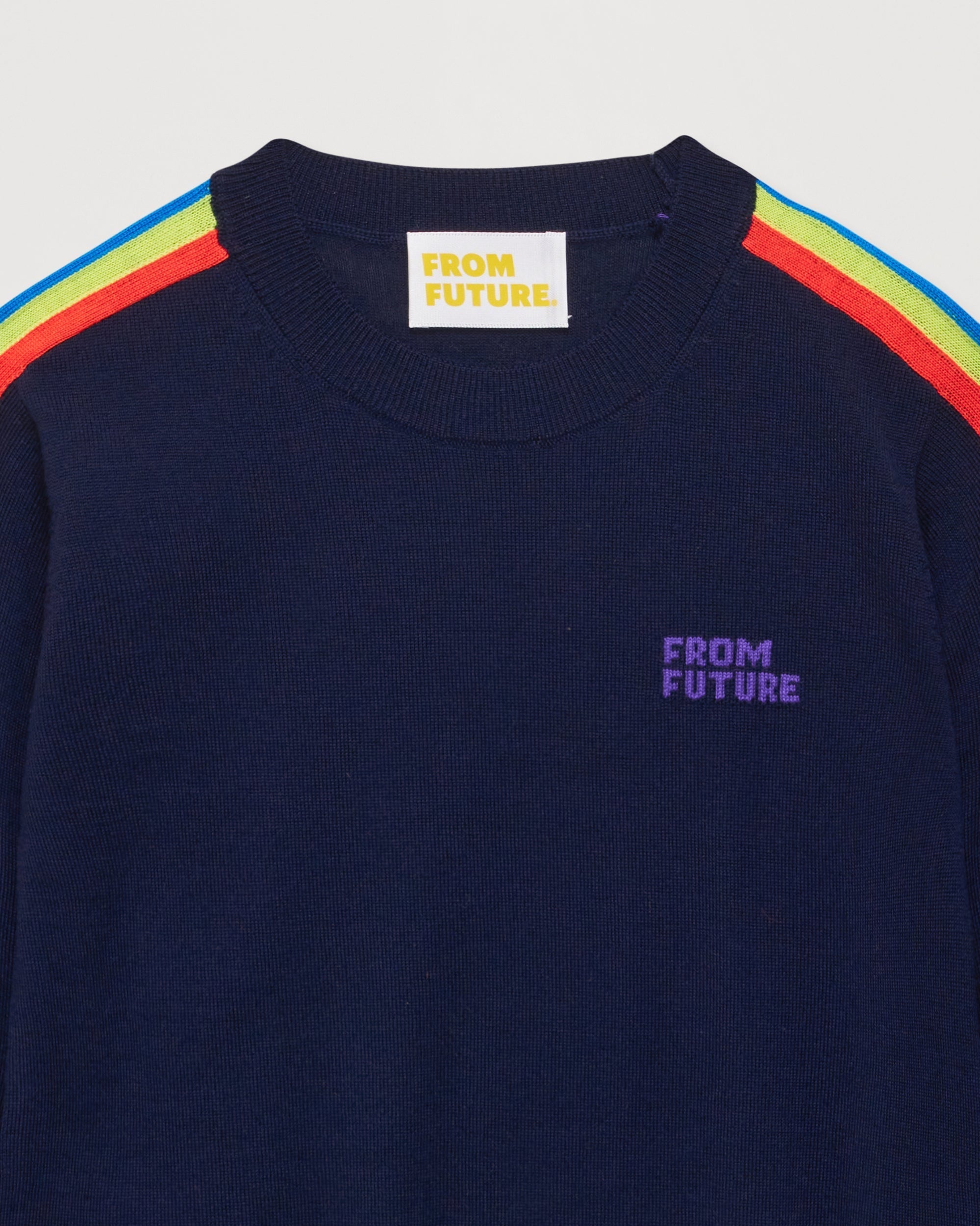 Pull à bande multicolore From Future en laine mérinos - Navy