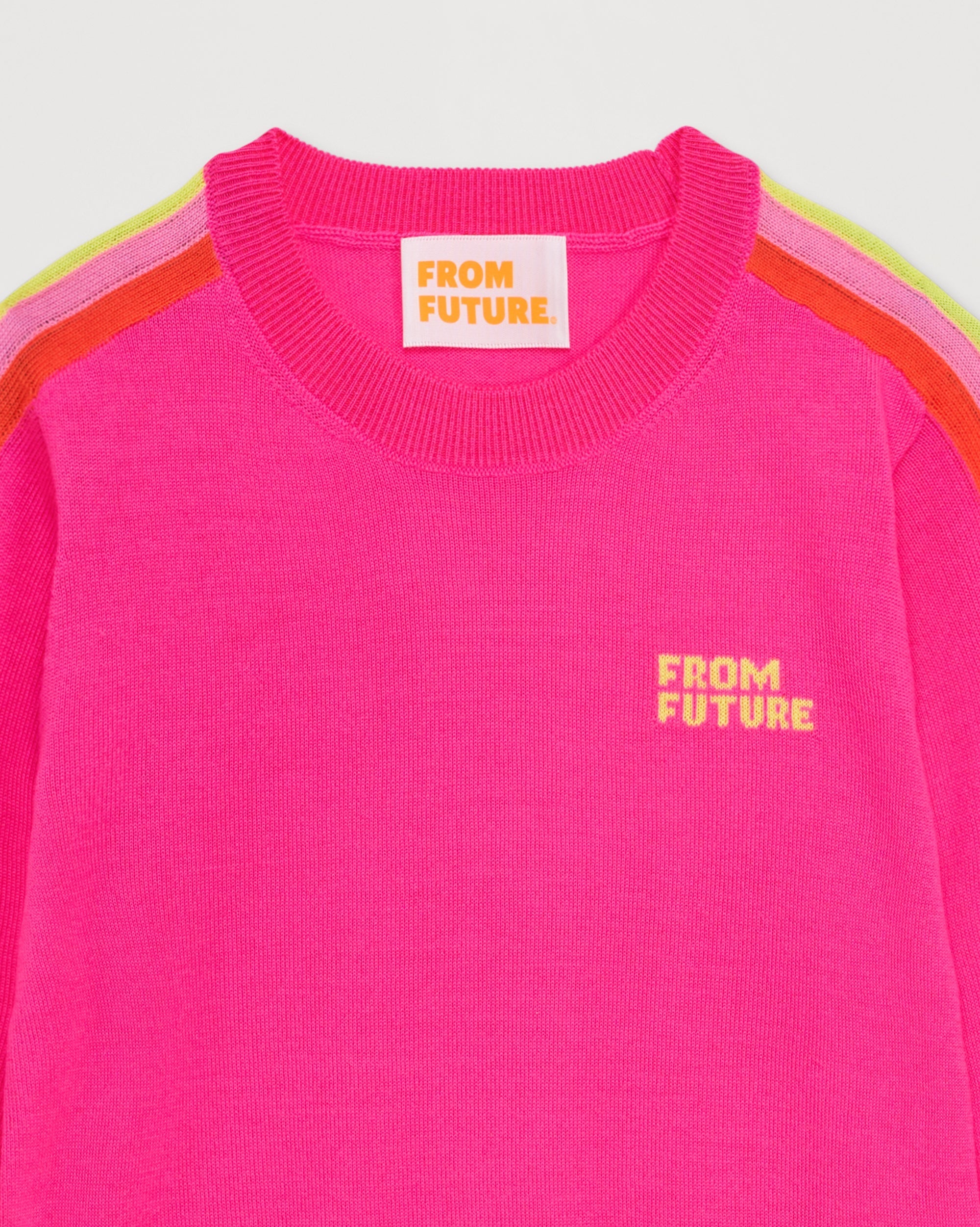 Pull à bande multicolore From Future en laine mérinos - Summer Fuchsia