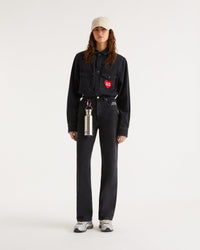 Chemise à manches longues à broderie coeur - Black