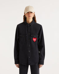Chemise à manches longues à broderie coeur - Black