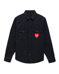 Chemise à manches longues à broderie coeur - Black