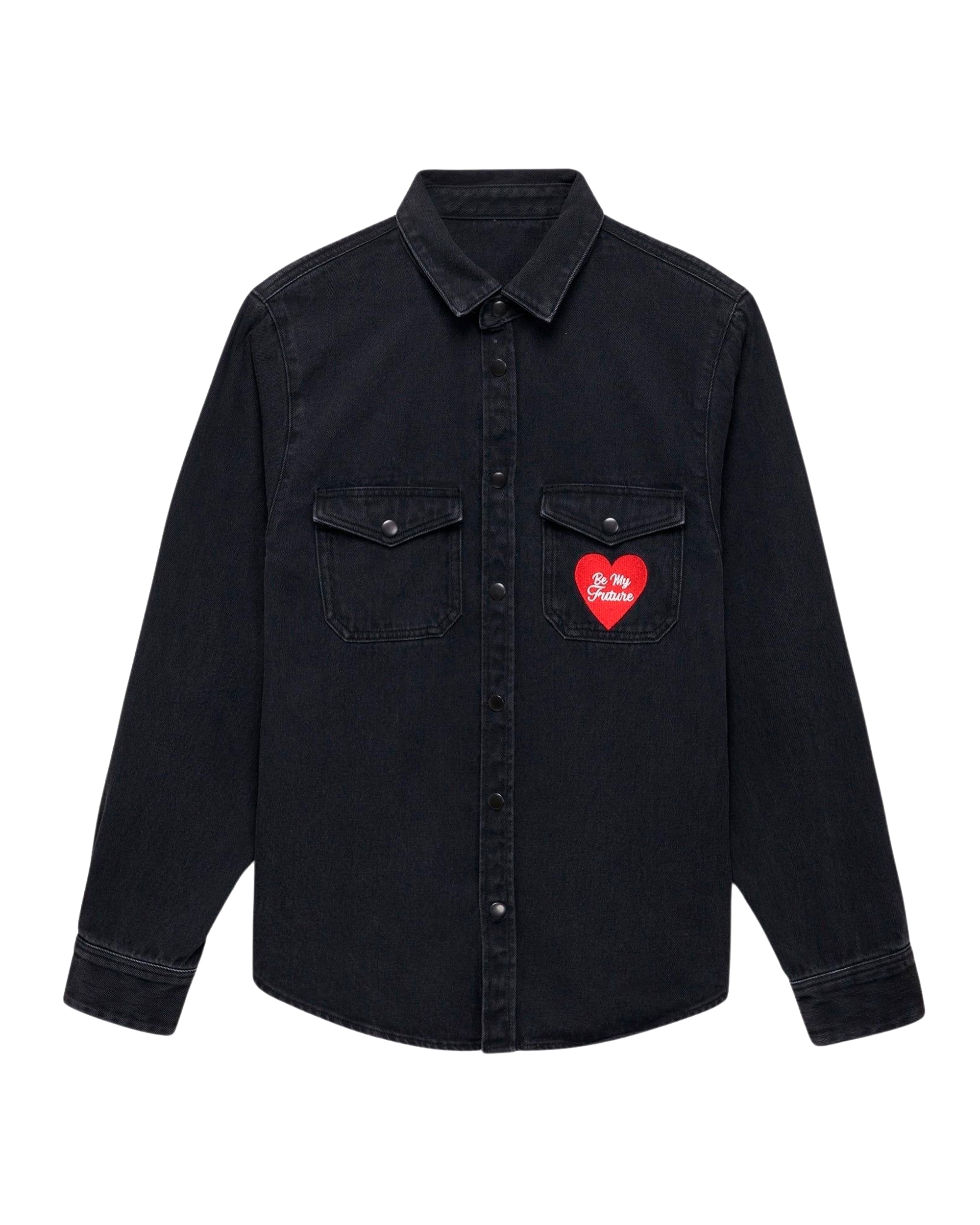 Chemise à manches longues à broderie coeur - Black