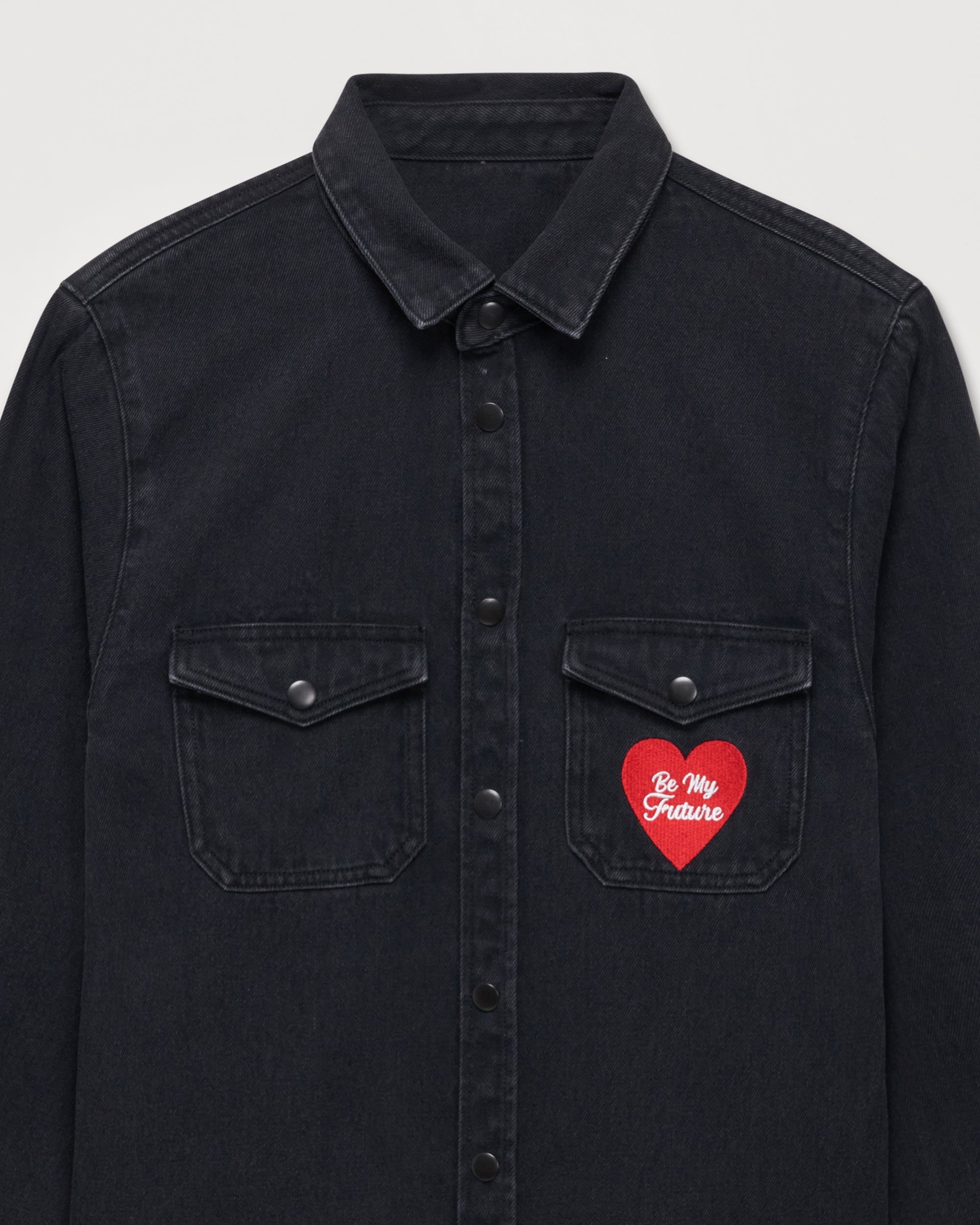 Chemise à manches longues à broderie coeur - Black
