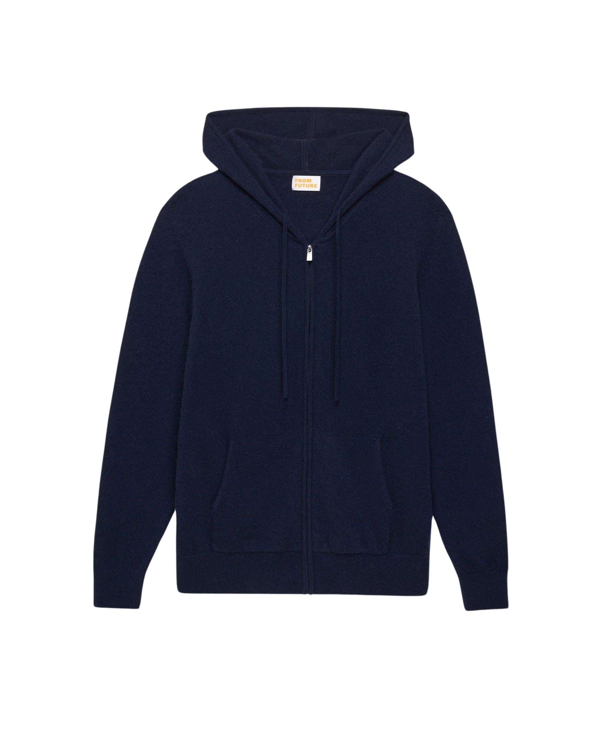 Hoodie Light zippé à poches en cachemire - Navy