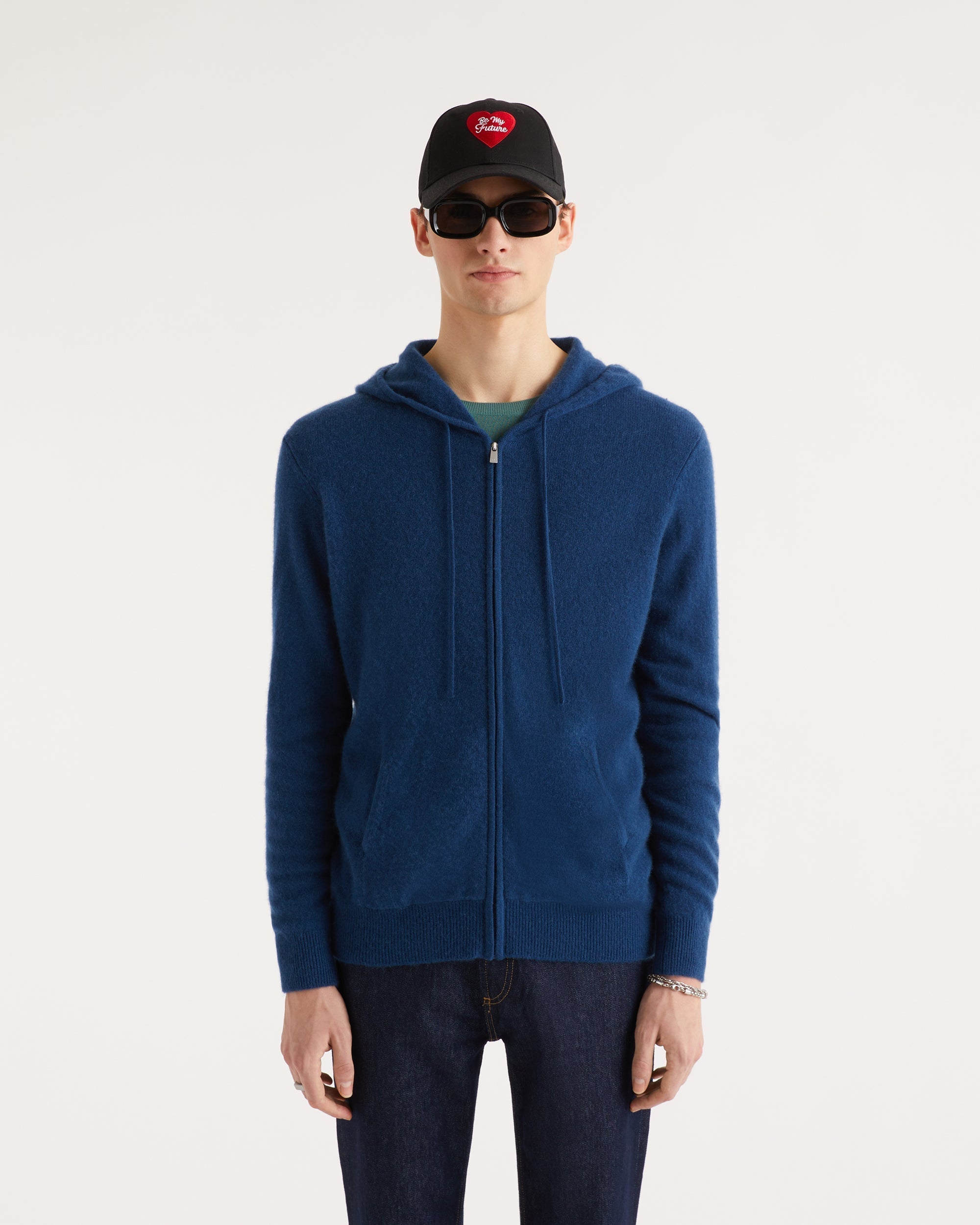 Hoodie Light zippé à poches en cachemire - Midnight Blue