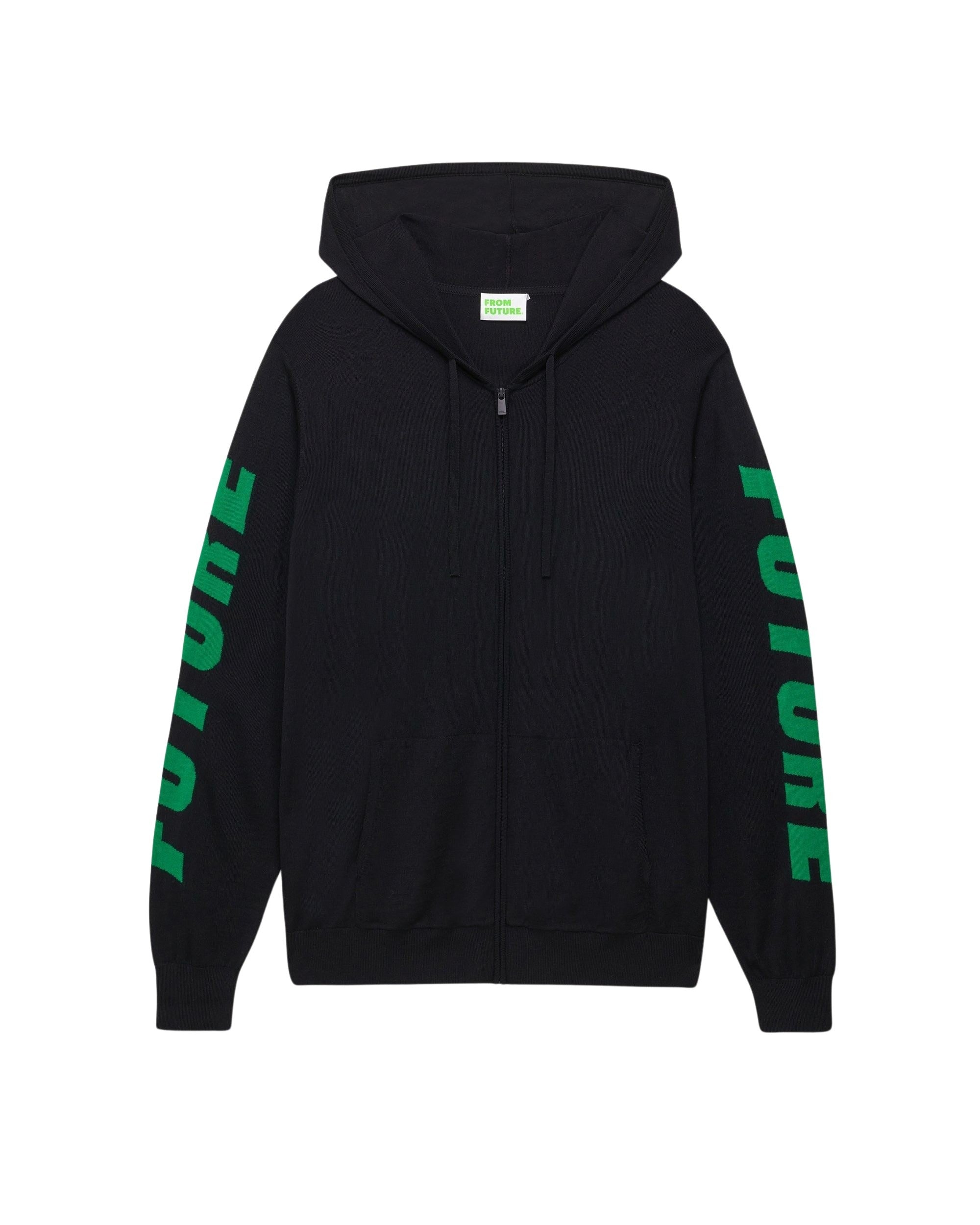 Hoodie zippé Future à poches en laine mérinos - Black