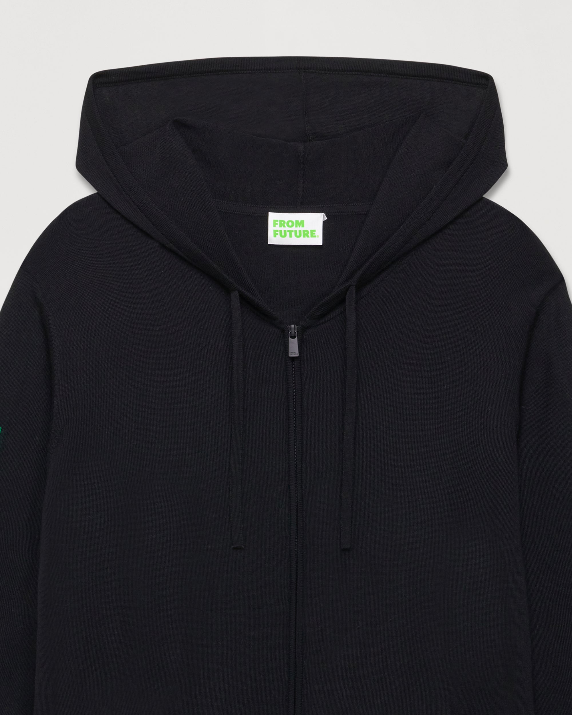 Hoodie zippé Future à poches en laine mérinos - Black