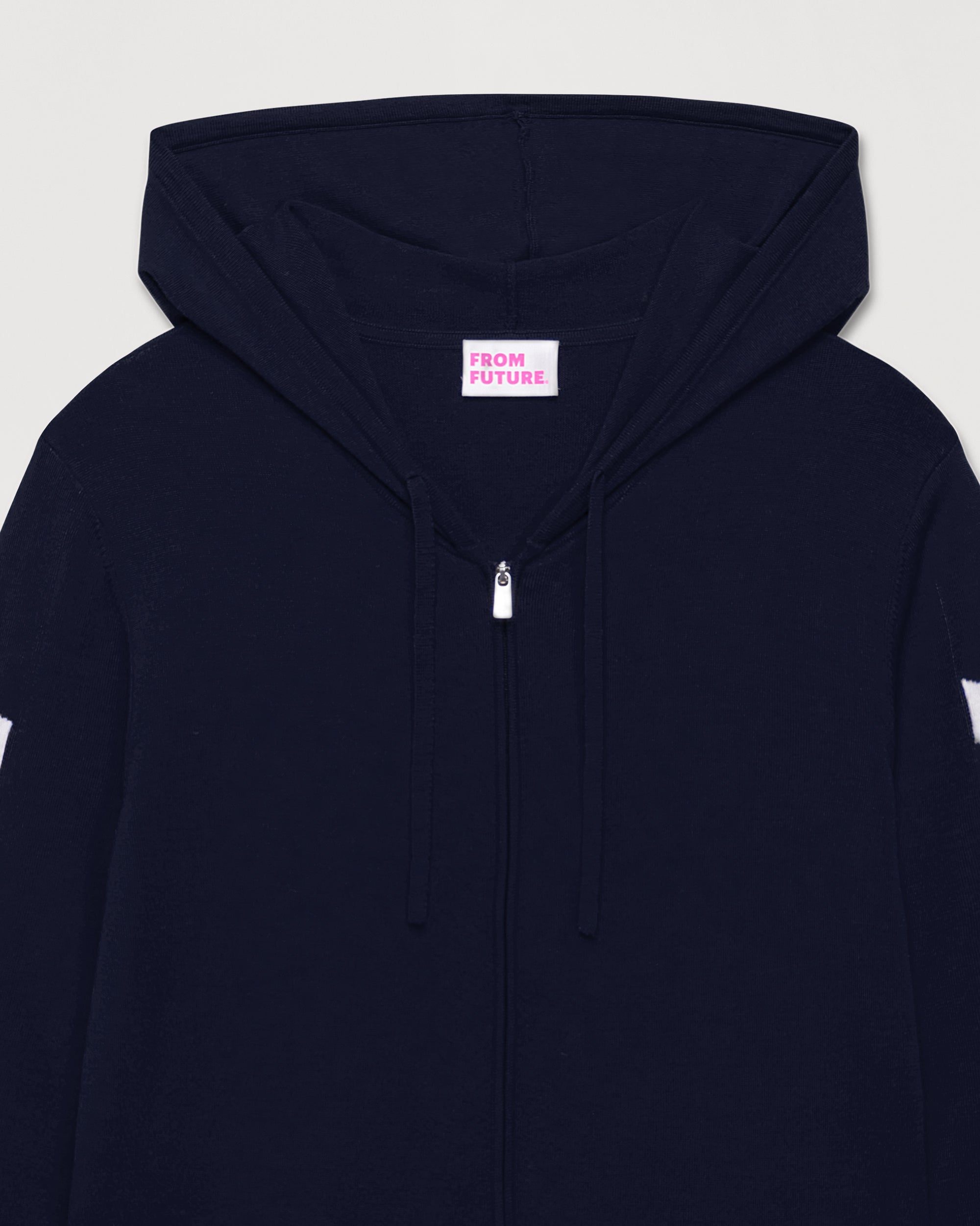 Hoodie zippé Future à poches en laine mérinos - Navy & White