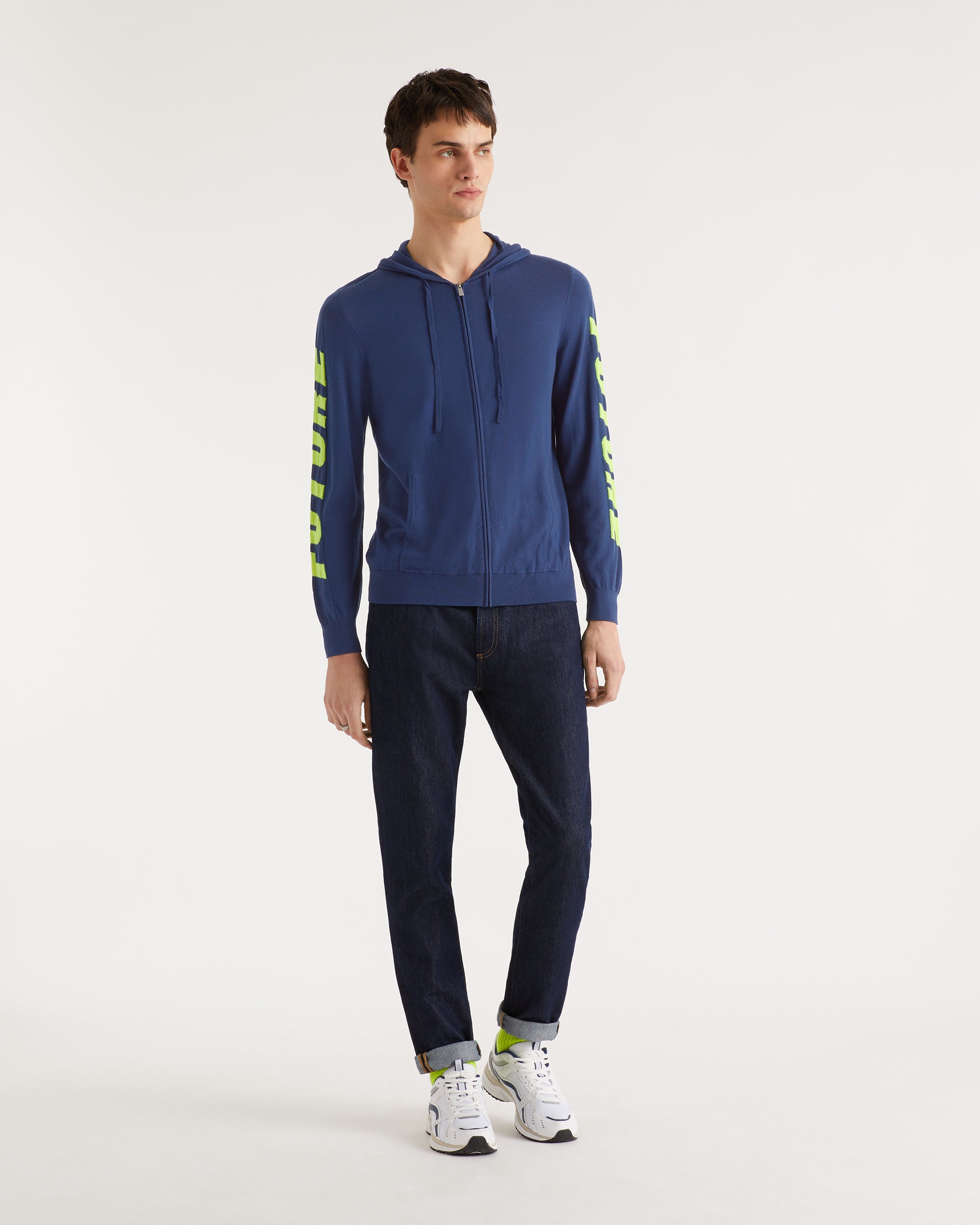 Hoodie zippé Future à poches en laine mérinos - Midnight Blue