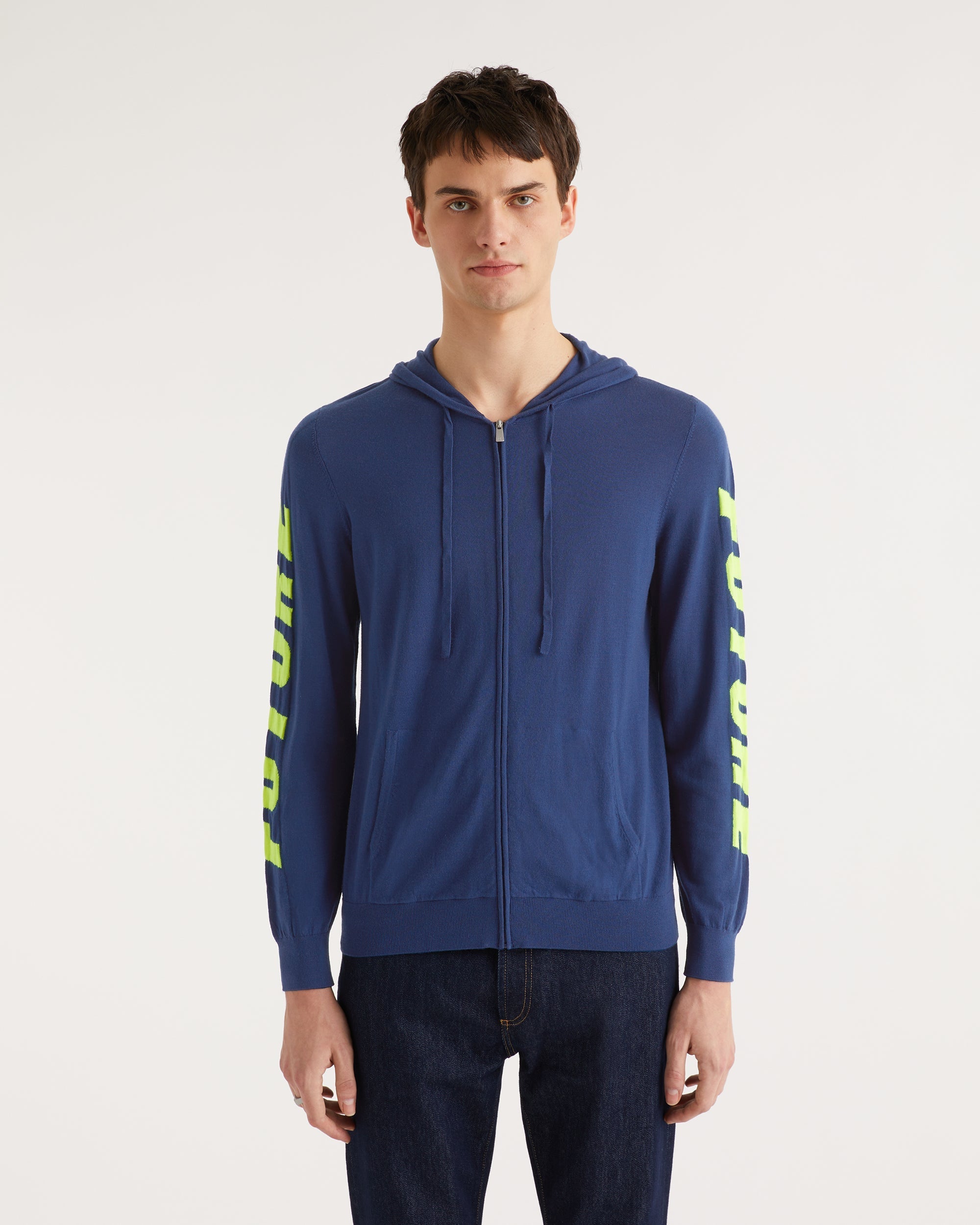 Hoodie zippé Future à poches en laine mérinos - Midnight Blue