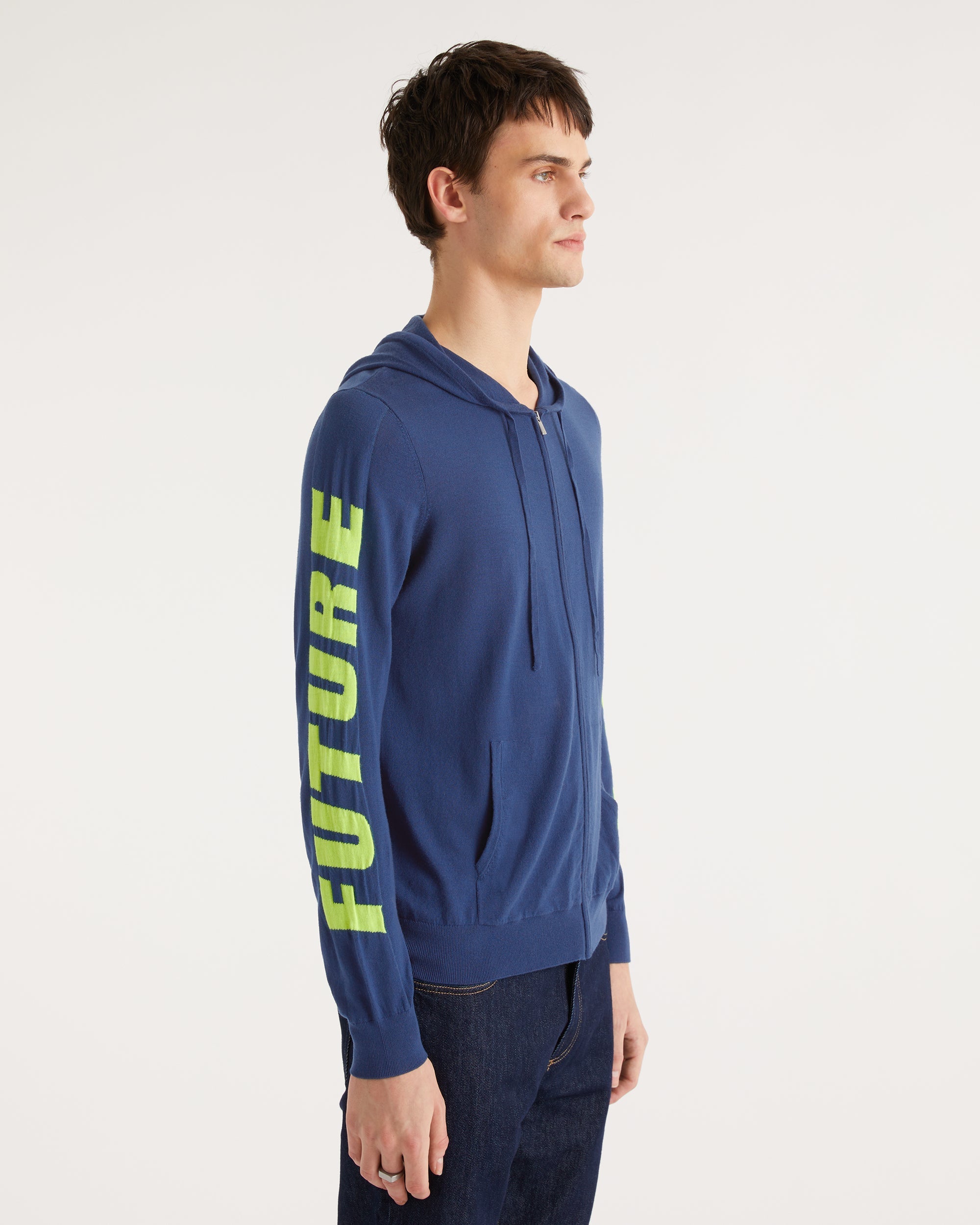 Hoodie zippé Future à poches en laine mérinos - Midnight Blue