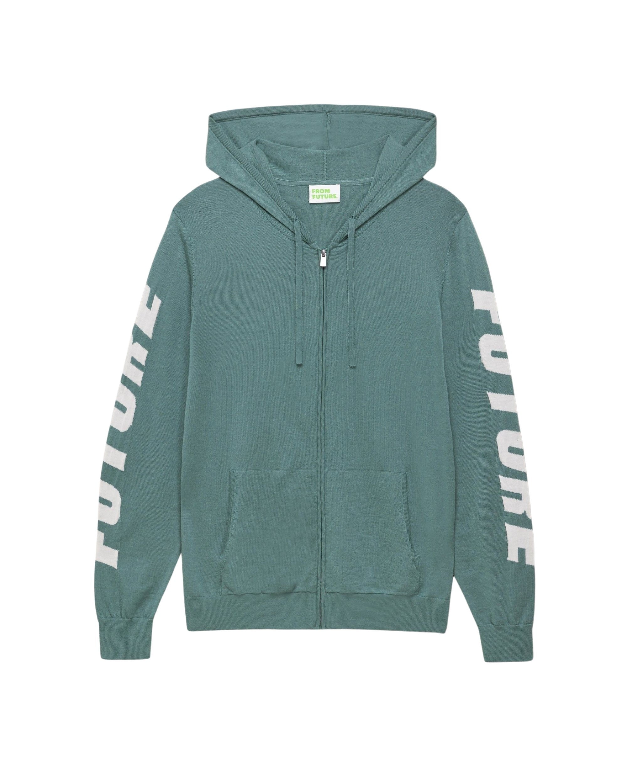 Hoodie zippé Future à poches en laine mérinos - Washed Green