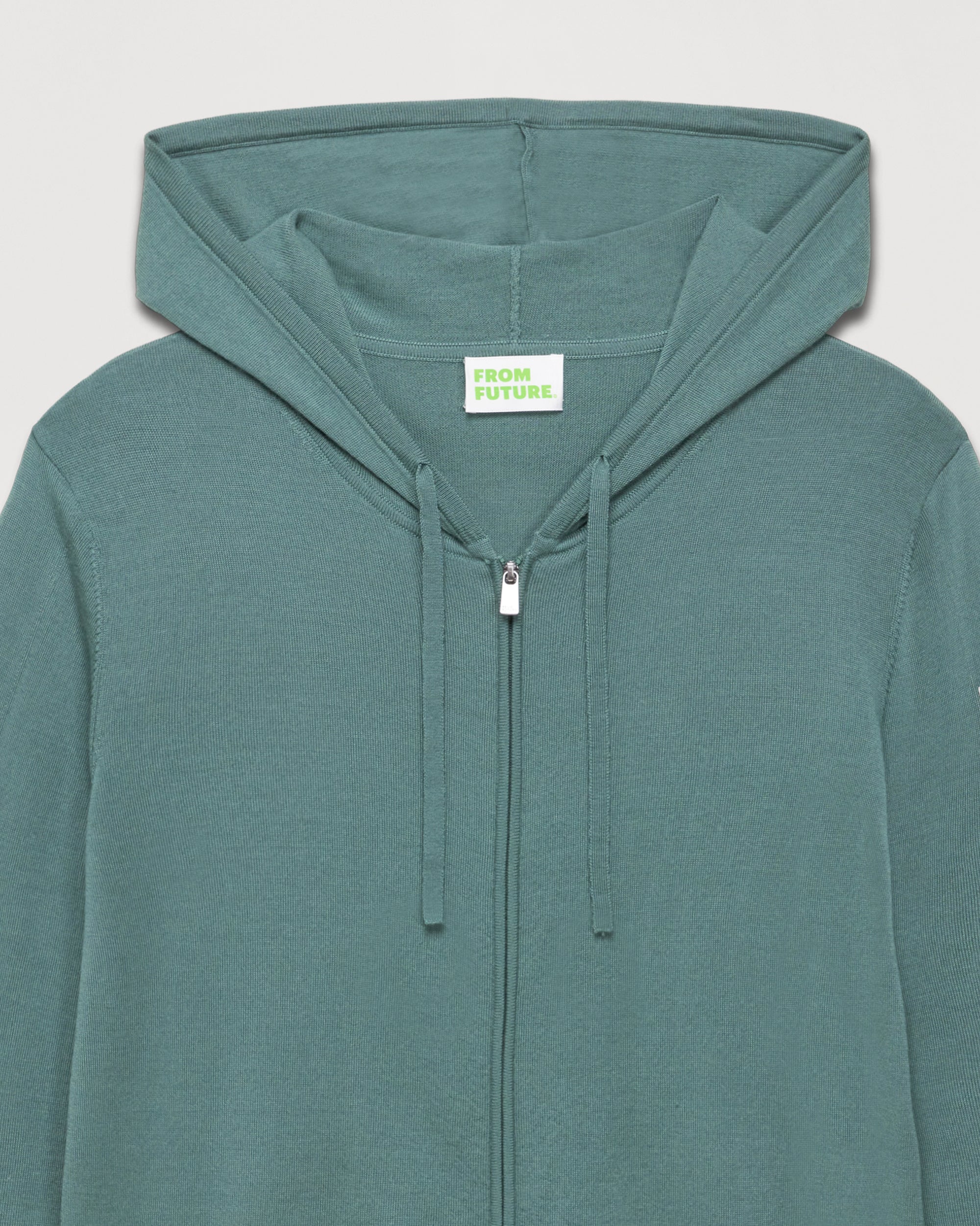 Hoodie zippé Future à poches en laine mérinos - Washed Green