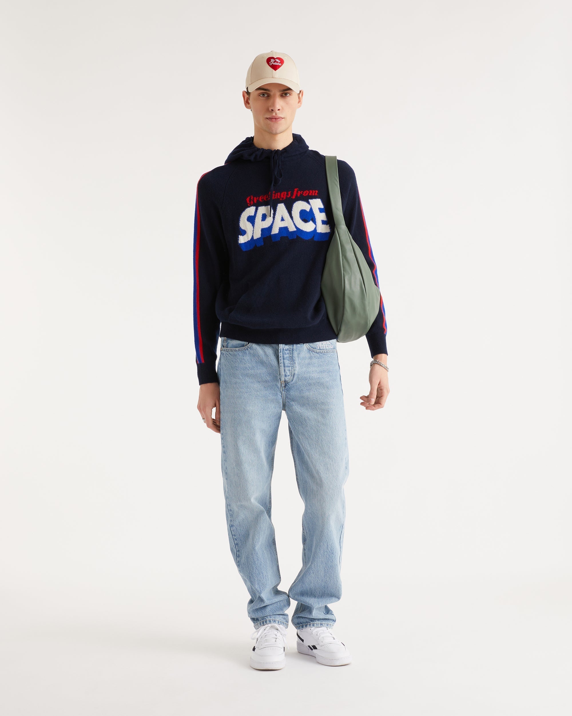 Hoodie Greetings From Space en cachemire - Navy