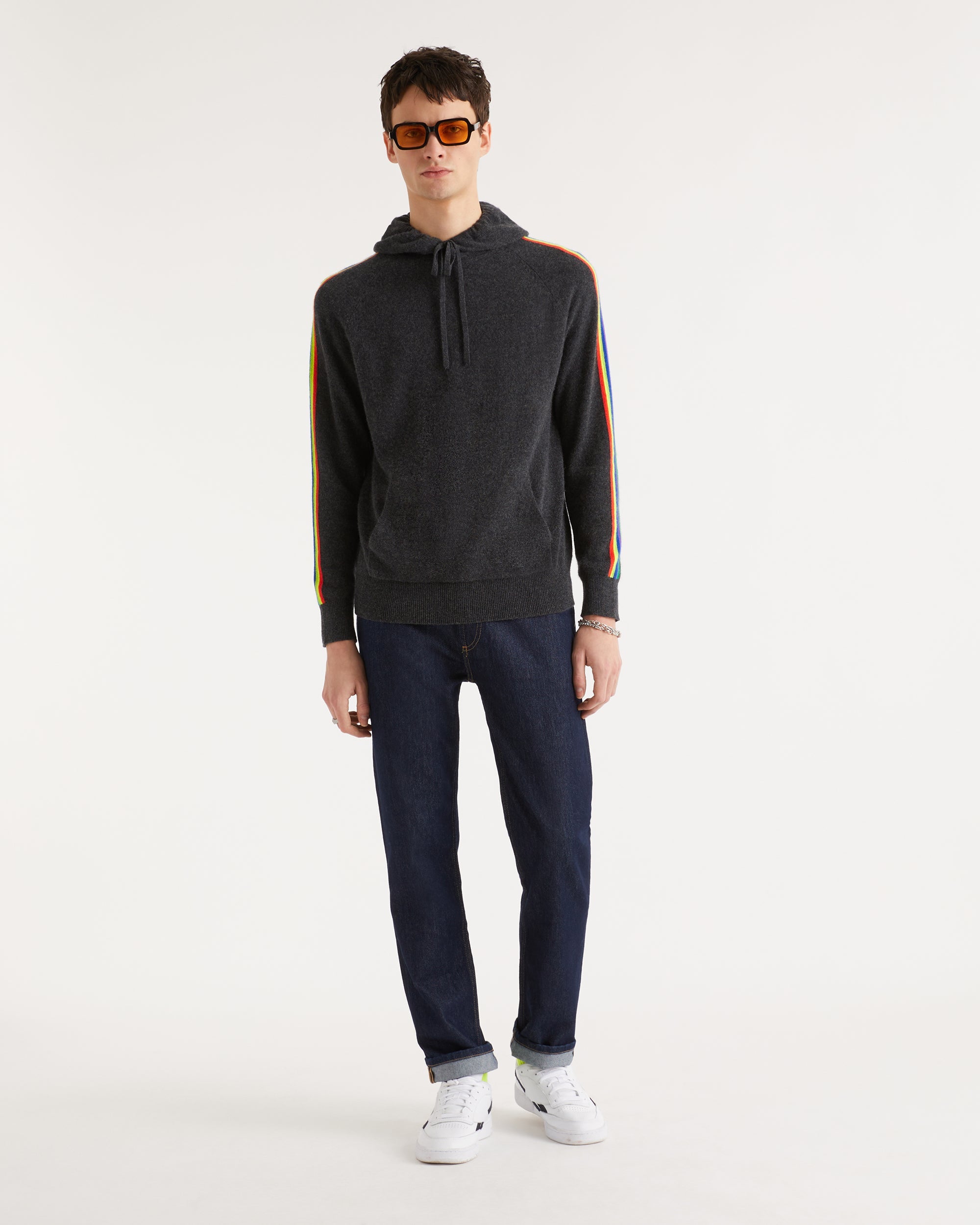 Hoodie à bande multicolore en cachemire - Anthracite