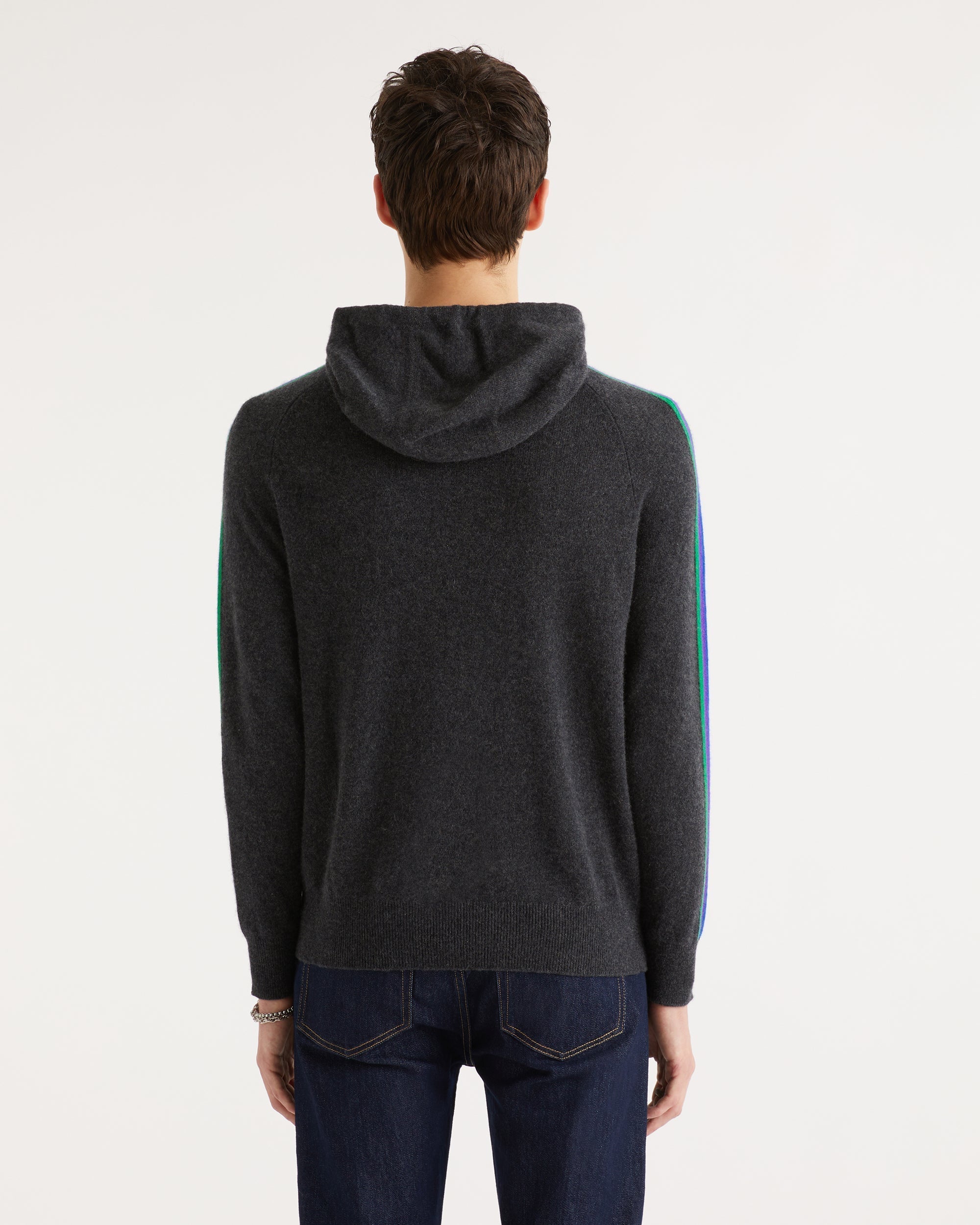 Hoodie à bande multicolore en cachemire - Anthracite