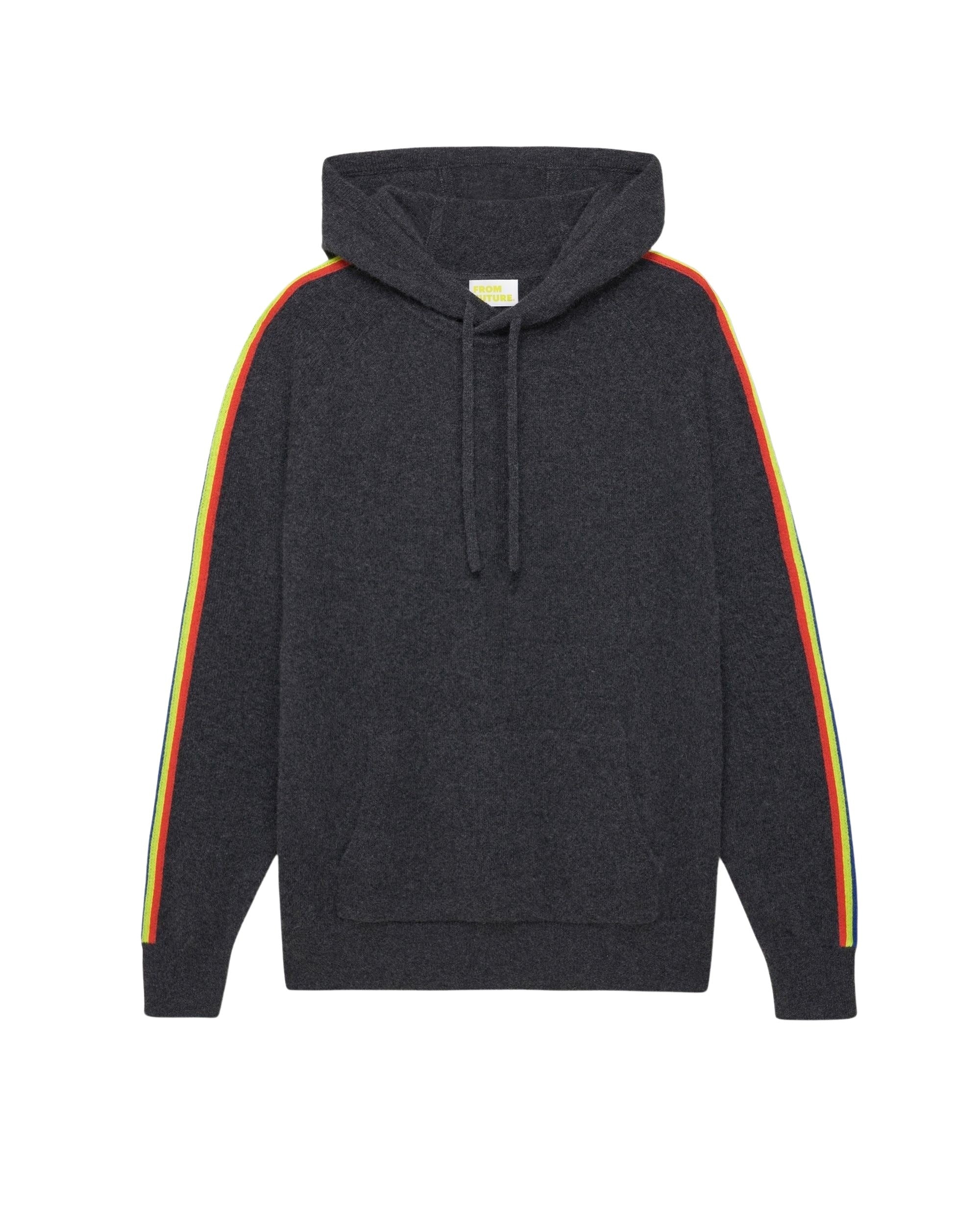 Hoodie à bande multicolore en cachemire - Anthracite