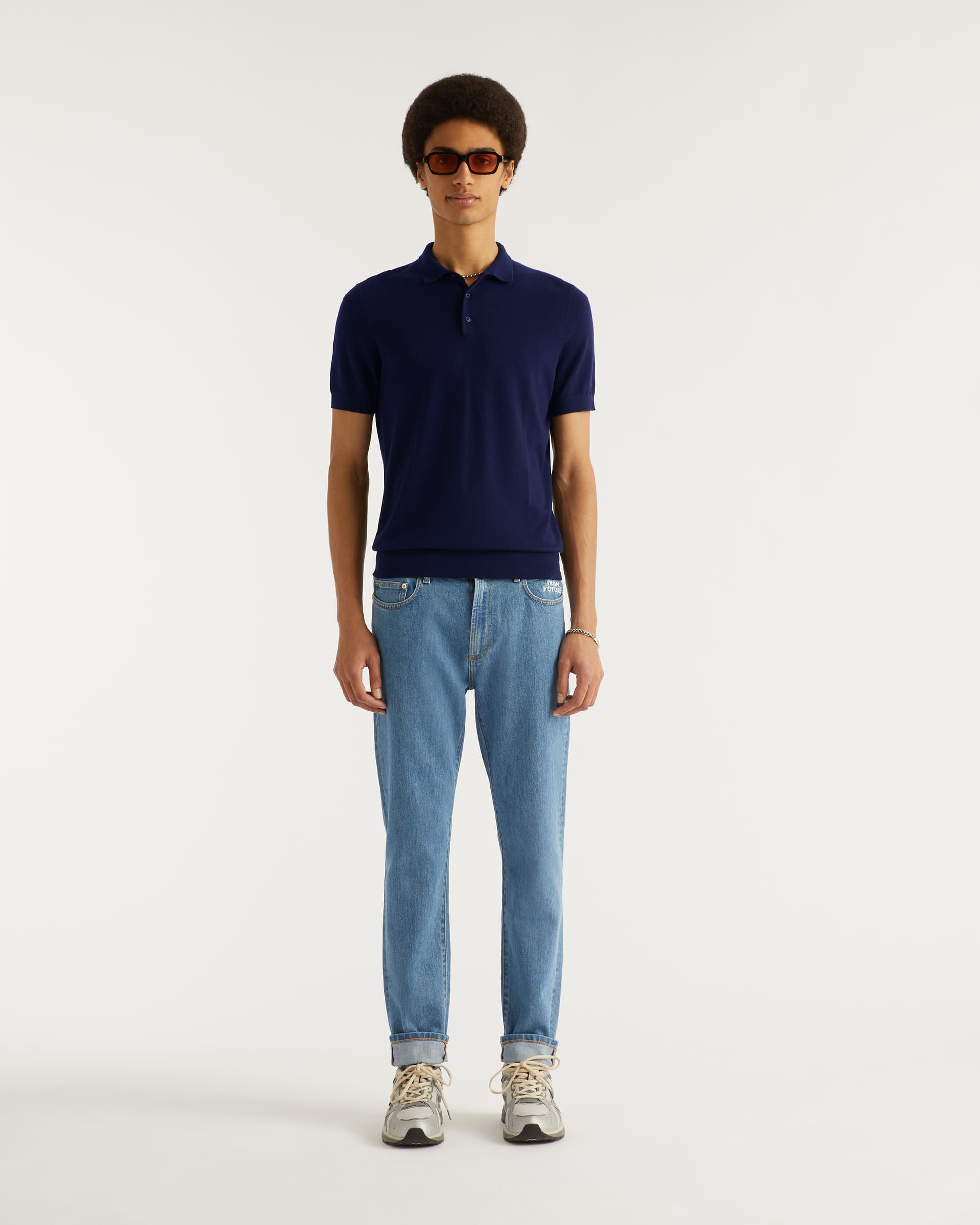 Polo classique en laine mérinos - Navy