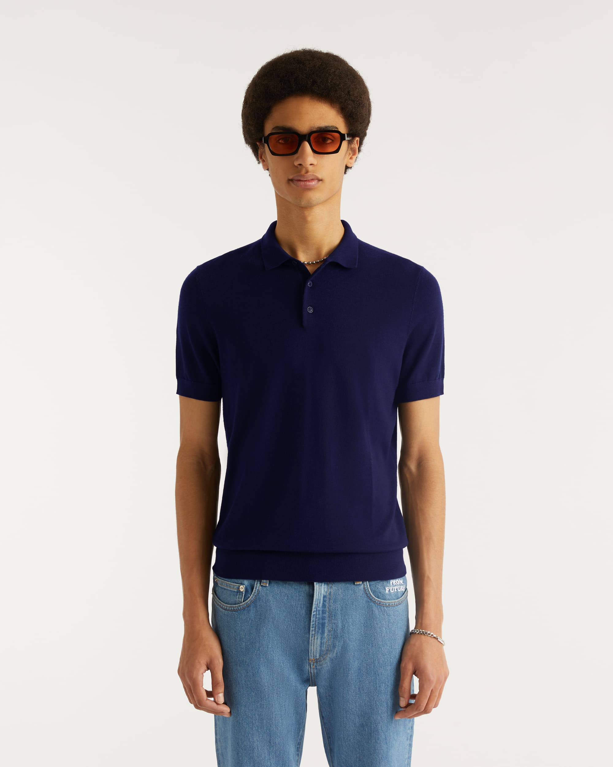 Polo classique en laine mérinos - Navy