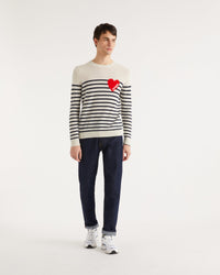 Pull marinière à coeur en cachemire - Ecru