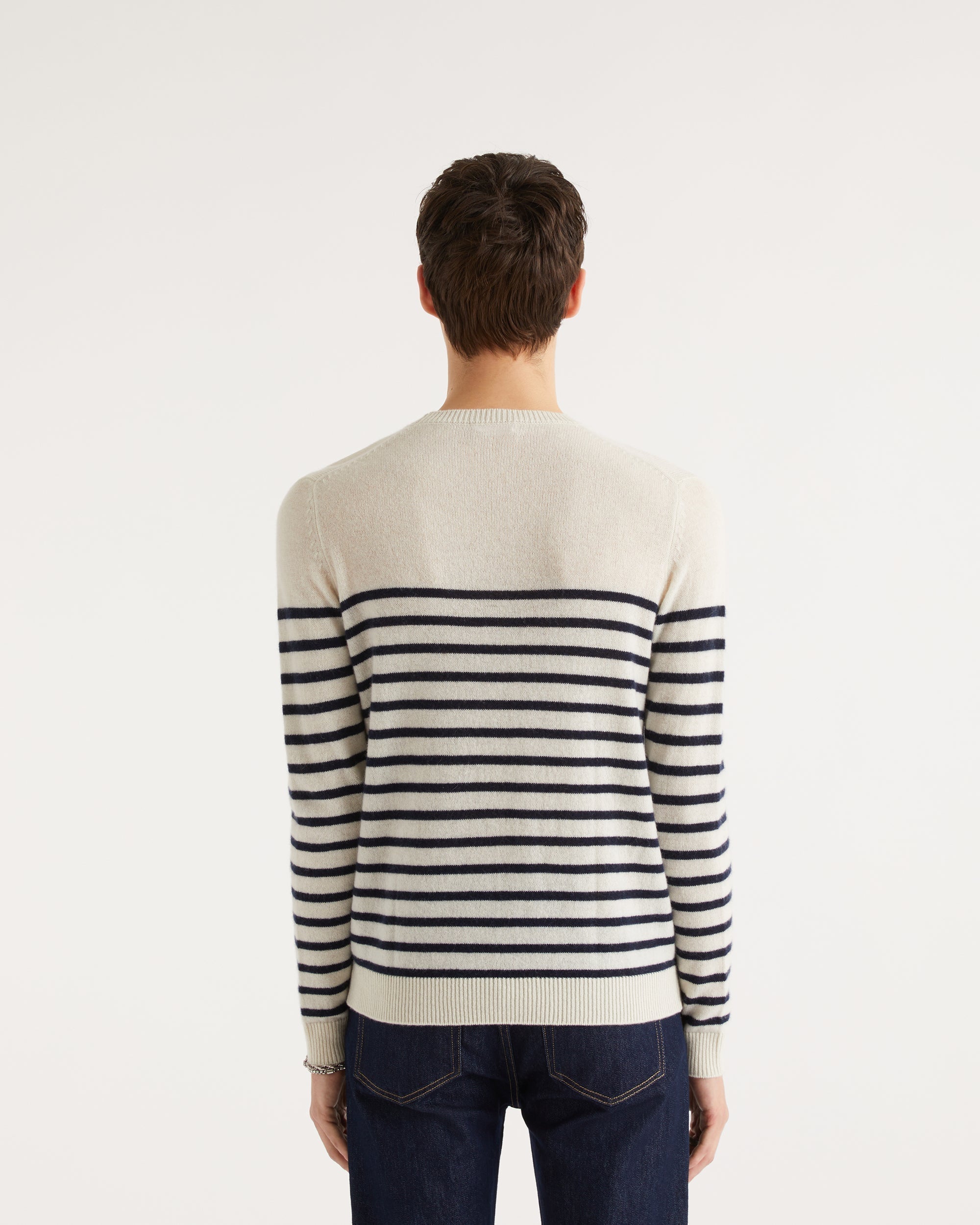 Pull marinière à coeur en cachemire - Ecru