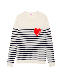 Pull marinière à coeur en cachemire - Ecru