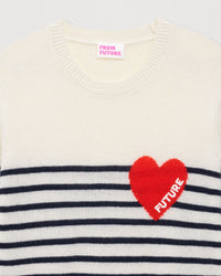 Pull marinière à coeur en cachemire - Ecru